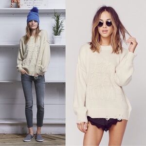WILDFOX • Let’s Stay Home distressed sweater pullover beige soft cozy oversized